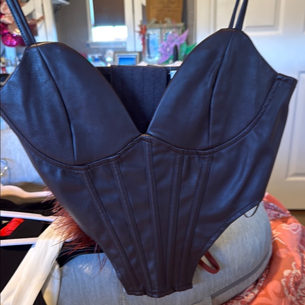 Black Faux Leather Corset Top